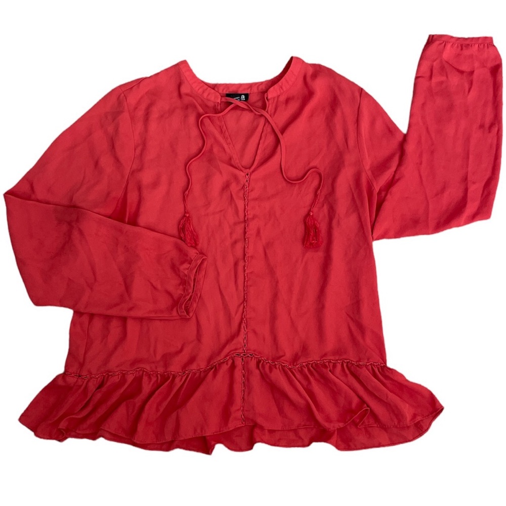 A.N.A A New Approach Blouse Women’s size XXL Long Sleeve Ruffle Hem Tassel Tie